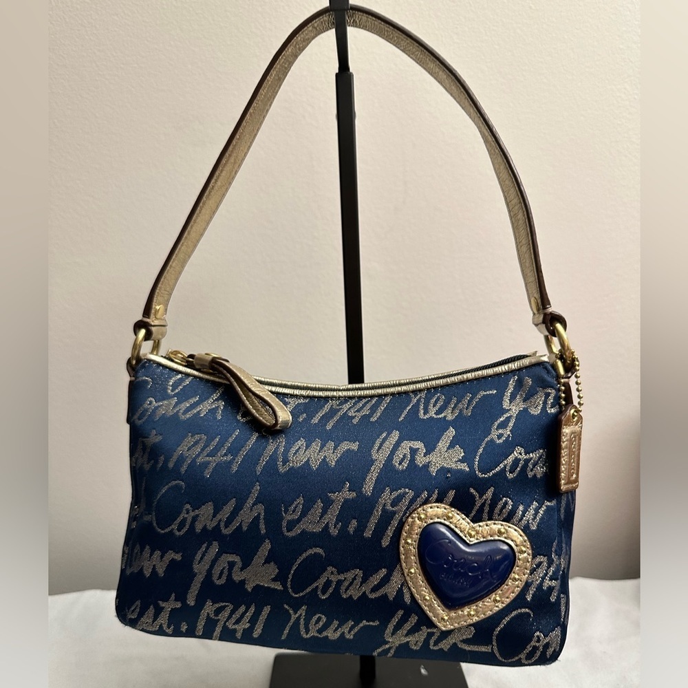 Limited Edition COACH Shoulder Bag Blue and Gold EUC